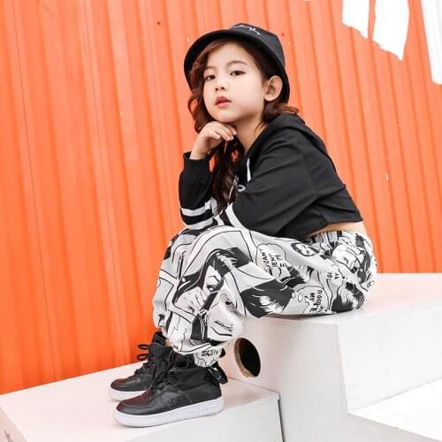 Girls Birthday Outfit Casual Printed Pants Cropped Hoodie Shirt Sweatshirt Hiphop Clothing Dancing Clothes Street Dance Costumes
