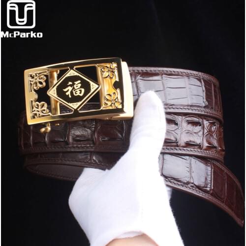 McParko Belts For Men Luxury Designer Brand Crocodile Genuine Leather Belt Men Luxury Goods New Designer Belt Chinese LUCKY Word