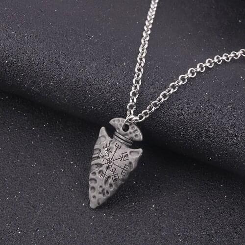 RJ Vintage Viking Men Necklace Charm Women Men Mysterious Symbol Protection Rune Spear Pendants Scandinavian Norse Jewelry Gift