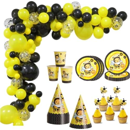 Bumble Bee Theme Party DIY Supplies Kids Birthday Party Decorations Balloon Garland Disposable Tableware set Baby Shower Supply