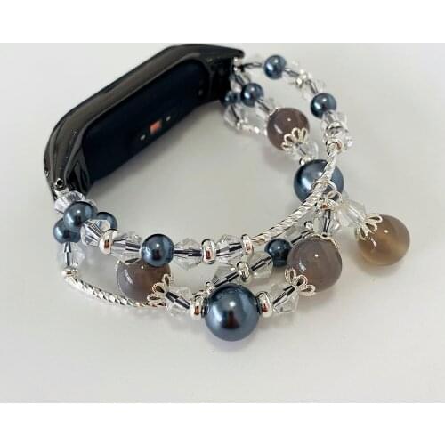 Mi 6 Jewelry Watchband Correa Replacement for Xiaomi Mi Band 3 4 5 6 Bracelet Bling Women Elastic Wristband Accessories Gray