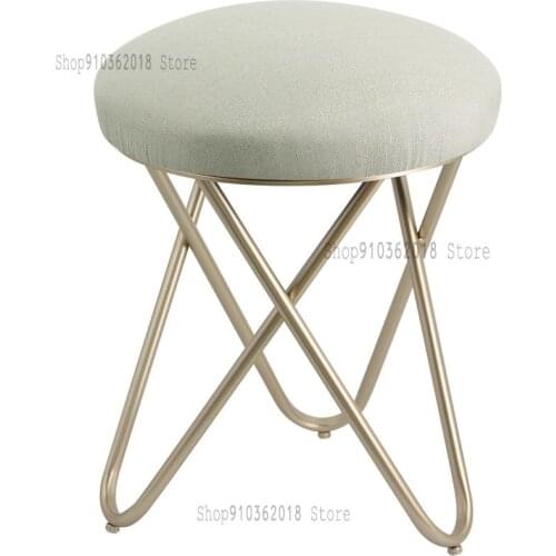 European Style Fashion Makeup Stool Creative Furniture Simple Round Stool Fabric Sofa Shoe Changing Stool Iron Art Dressing Stoo