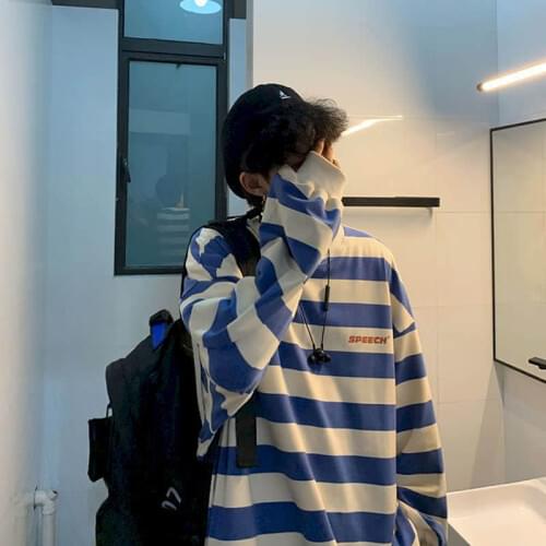 Spring autumn long-sleeved T-shirt Harajuku Hong Kong Style men women Oversize shirt Korean trend top hip-hop striped Sweatshirt