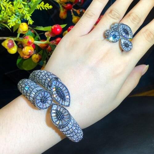Kellybola Jewelry Dubai India Nigeria Luxury High Quality Full Cubic Zirconia Bracelet Ring Set Bridal Wedding Party Anniversary