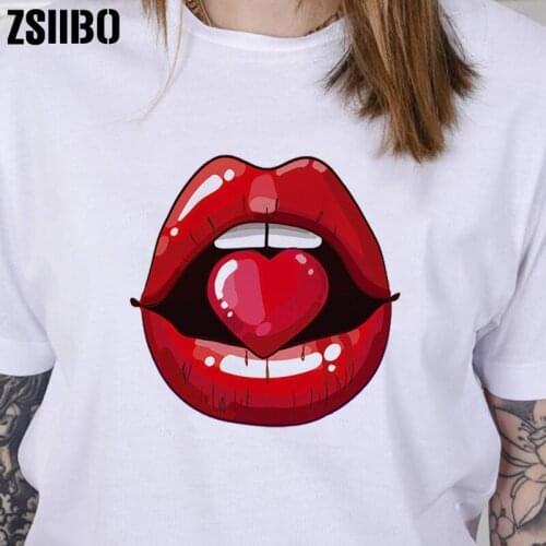 Women shirts clothes Harajuku red lips chemise punk camisas Tops Print tshirts Tee vegan jersey T-Shirt Female clothing vintage
