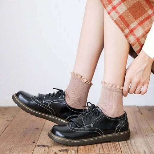 QPFJQD Japanese Oxfords Woman Genuine Split Leather Tassel Brogue Shoes Vintage Platform Flats Ladies Casual Working Footwear