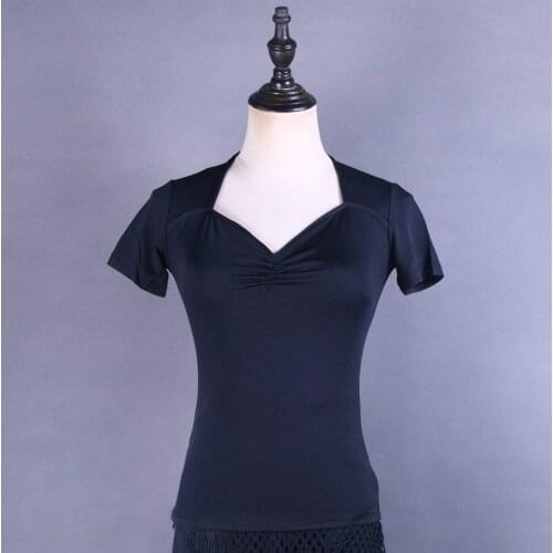 New Latin Dance Tops Women Costume V Collar Short Sleeves Latin Practice Wear For Adult Female Ballroom Latin Dance Tops Women