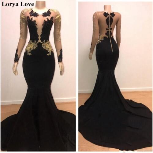 Illusion Black Elegant Formal Party Night Evening Dresses 2020 Sexy Mermaid Long Sleeves Robe De Soiree Women Satin Prom Dress