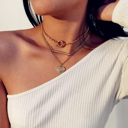 MAA-OE Vintage Fashion Multilevel Heart Shape Circle Pendant Necklaces For Women 2020 New Geometry Chain Female Necklace Jewelry