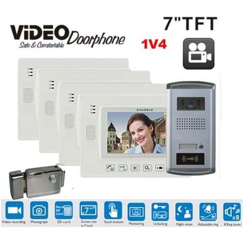 ZHUDELE Video Record / Photograph 7" Wired Video Door Phone Intercom Home Security System RFID Camera LED Night Vision + Lock