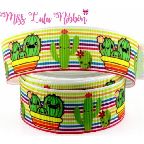1" 25mm Cactus Printed Grosgrain Ribbon Christmas Decoration Accessories Handmade Green Gift Packing Ribbon 10 yards/pack