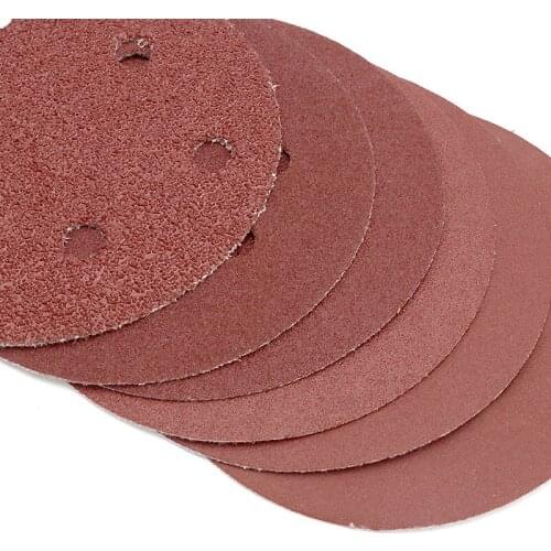 URAN 10pcs 5inch Flocking Sandpaper Set with 8 Holes Self-adhesive Hook & Loop Sanding Pads for Woodworking Grinding Polishing