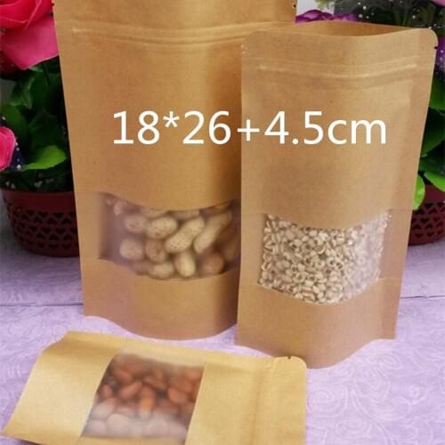 100 Pieces 18*26+4.5cm Resealable Brown Kraft Paper Bags for Tea Gift Bags Packaging Bag