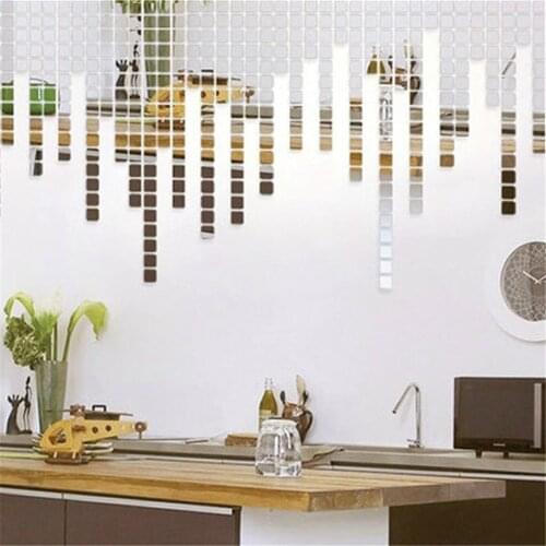 100 Pcs Square Mosaic Acrylic Wall Stickers DIY Mirror Sticker Wallpaper Bedroom Living Room Decor Home Decoration Accessories