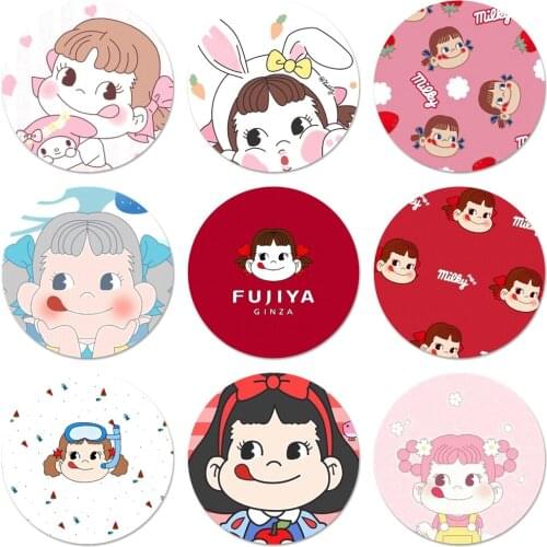 58mm Cartoon Fujiya Peko Milky Girl Boy Badge Brooch Pin Accessories For Clothes Backpack Decoration gift