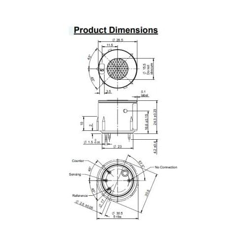 5F 3-electrode electrochemical Sensor 5F CiTiceL Carbon Monoxide (CO) Gas Sensor Product Code: AB526-W0A