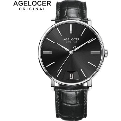 AGELOCER Relogio Masculino Swiss Watch Men Quartz Waterproof 50m Mens Wrist Watches Sapphire Big Date Embossed Chapel Bridge