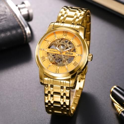 Automatic mechanical watch mens fashion high-end luminous hollow waterproof mens watch luxury rhinestone mens watch