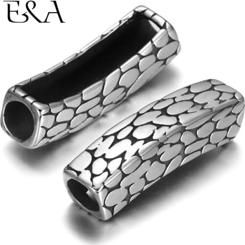 2pieces Stainless Steel 6.5mm Hole Tube Beads for Leather Bracelet Metal Slide Leopard Bead for DIY Making Jewelry Accessories