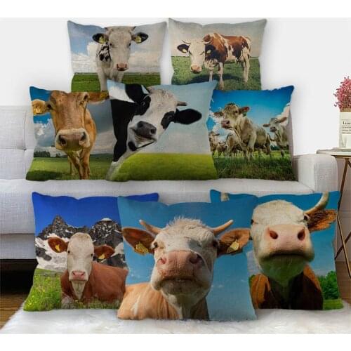 Nice Cow Animal Pillowcase Cotton Linen Fabric Square Zipper Pillowcase 45X45cm Wedding Decorative Pillow cover 11-17