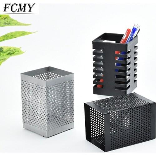 Pencil Holder Office Desk Metal Mesh Square Pen Pot Cup Case Container Organiser Durable Pencil Pen Organizer Office Organizer