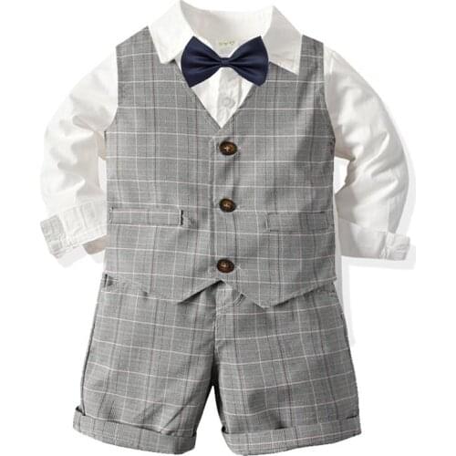 Kids Boy Formal Suits Party Birthday Clothes Set Gentleman Baby Boys Suit Tops Shirt Waistcoat Tie Pant 4PCS Set Clothes