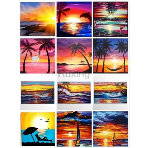 DIY Diamond Embroidery Sunrise,sunset,beach scenery Cross Stitch 5D diamond painting rhinestones Handmade mural decoration gift