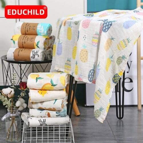 Educhild Baby Blankets Cotton Newborn Muslin Swaddle Toddler Breathable Nursery Swaddling Blankets Soft Infant Bath Towel Gauze