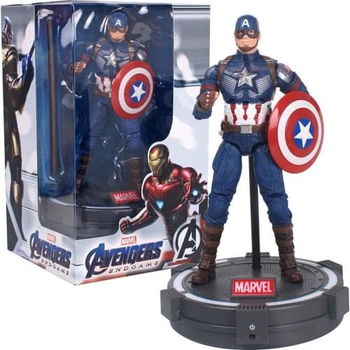 Genuine Disney Captain America Iron man spider man Action Figure Collectible Model Doll children toy 7'' 18cm with Light base