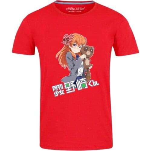 High-Q Anime Monthly Girls' Nozaki-kun Cotton T-Shirt Tee O-Neck Casual Nozaki Umetarou Sakura Chiyo Red T-Shirt Tee Tshirt