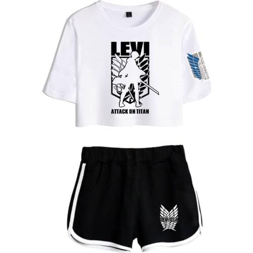 New Attack On Titan Two Piece Set Women Girls New arrival Attack On Titan Dew navel Short T-shirts and Pants summer streetwear