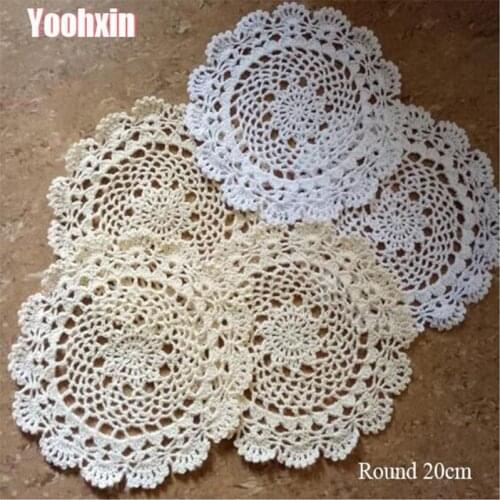 20CM Round Lace Cotton Table Place Mat Pad Cloth Crochet Placemat Drink Cup Mug Tea Coffee Glass Coaster Dining Doily Kitchen