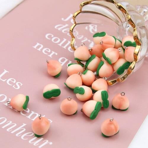 LA09F-FI BULK 10 Polymer Clay Peach Charm 3d Kawaii Fruit Charm or Pendants Pink Peach Cabochons Jewelry Craft Making for Women