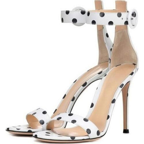 Summer new fashion fish mouth polka dot stiletto high heel all-match sandals banquet dress large size custom-made womens shoes