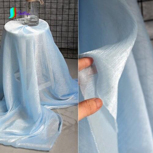 Summer Light Blue Pleated Mesh Solid Color Organza Texture Chiffon, Clothing Scarf Dress Long Skirt Designer Fabric A0281F