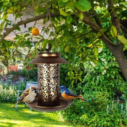 Metal Bird Feeder Outdoor Hanging Bird Food Holder Solar Lawn Lamp Garden Decor Outdoor Hanging Solar Powered LED Light