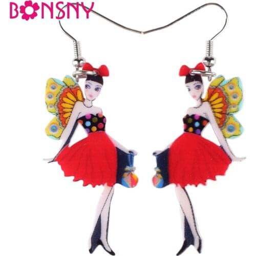 Bonsny Cute Girls Cartoon Drop Earrings Acrylic Pattern Long Dangle Earring Fashion Jewelry For Women 2015 News Accessories
