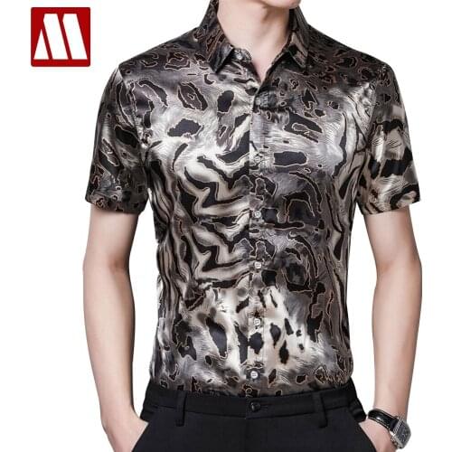 Leopard Print Mens Satin Silk Shirts Short Sleeve Plus Size Dresses Summer 2021 Stylish Mens Clothing Blouses Hawaiian Social