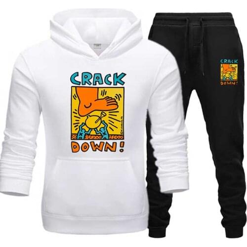 CRACK DOWN Mens Sets Casual Warm Hoodies and Pant Wholesale Sport Suits Drop Shipping Sweatshirts Tracksuit Sportswear clothes