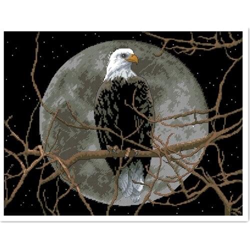 Eagle in Moonlight cross stitch package animal bird 18ct 14ct 11ct black cloth cotton thread embroidery DIY handmade needlework
