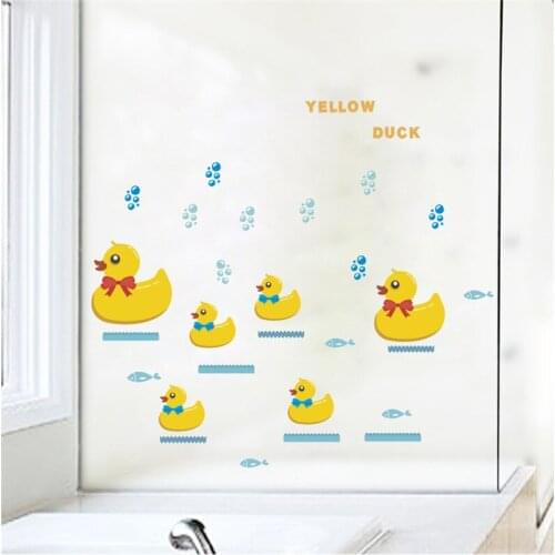 Lovely Yellow Ducks With Fish Wall Stickers For Kids Room Bathroom Home Decoration Cartoon Animal Mural Art Diy Pvc Wall Decals
