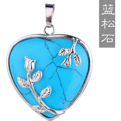 Natural Blue Turquoise Hand Carved Peach Heart Pendant Fashion Boutique Jewelry 925 Silver Inlaid Necklace Gift Accessories