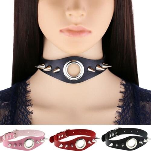 Black Choker Spikes Collar Women Man Leather round Necklace Chain Jewelry Goth Punk Sexy Vegan Chocker Gothic Accessories