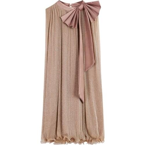 PERHAPS U Khaki Stand Collar Sweet Big Bow Sleeveless Tank Sarafan Loose Straight Ruffle Mini Short Dress Summer Casual D1163