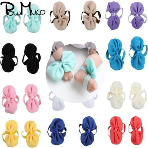 Powmuco Solid Color Handmade Chiffon Bowknot Baby Barefoot Sandals Fashion DIY Foot Decoration Infant Accessories Birthday Gifts