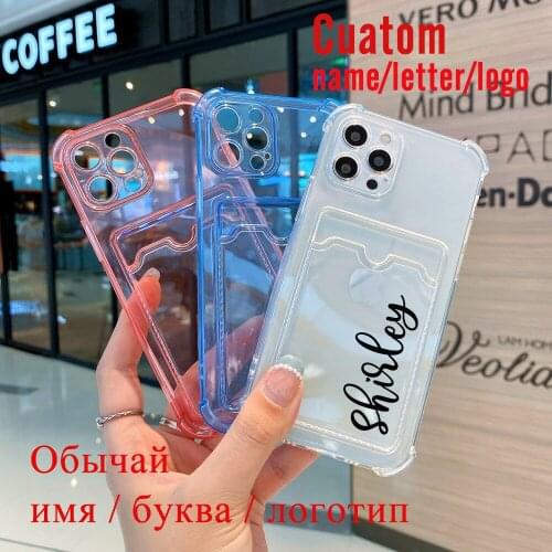 Customized Name Transparent Card Bags Case for IPhone 11 12 Pro Max XR X XS Max 8 7 Plus Silicone Shockproof Phone Cover Funda