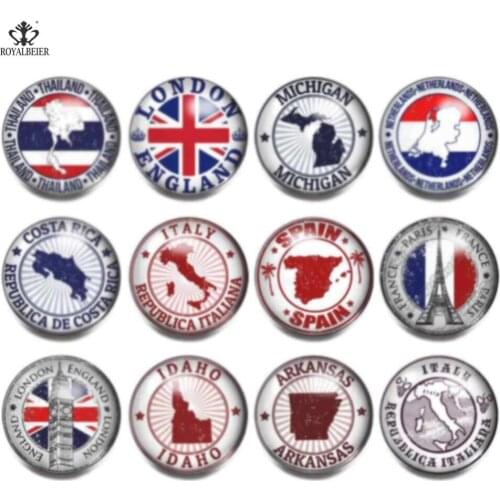 ROYALBEIER 12pcs/Lot Mixed Colorful Pattern Glass Charm 18mm Snap Button Jewelry For DIY Snaps Bracelet Jewelry KZ1190