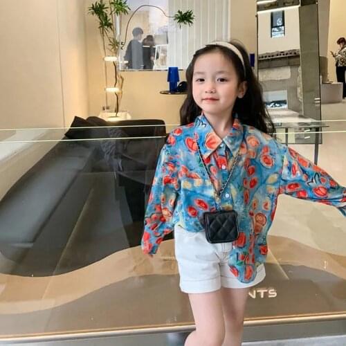 3 To 14 Years Kids Girls Long Sleeve Shirt Print Turn down Collar Casual Blouses Fashion Korean Style Children Costume Toddler