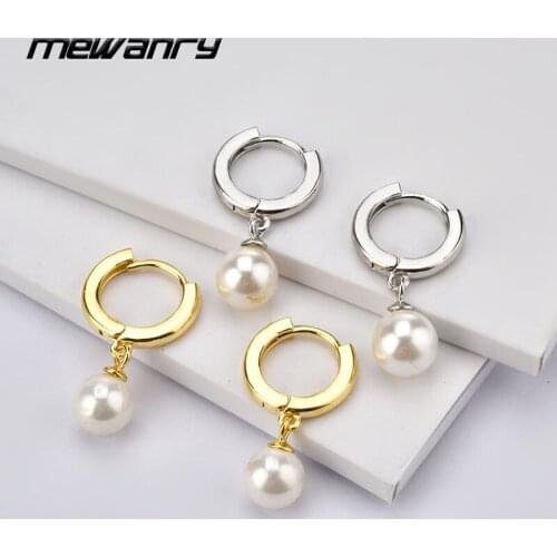MEWANRY Prevent Allergy 925 Sterling Silver Pearl Earrings Ear Buckle Simple Design Elegant Charming Bride Jewelry Lover Gifts