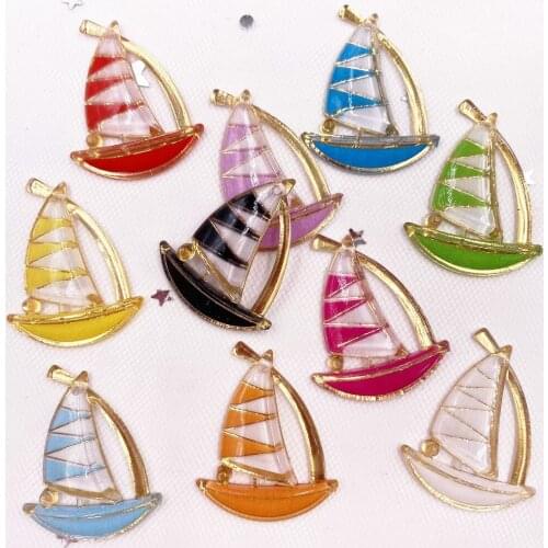 Resin Shiny Colorful Sailboat Flatback Rhinestone Scrapbook 1 Hole Figurines Home Accessories DIY Ornaments Craft OH33